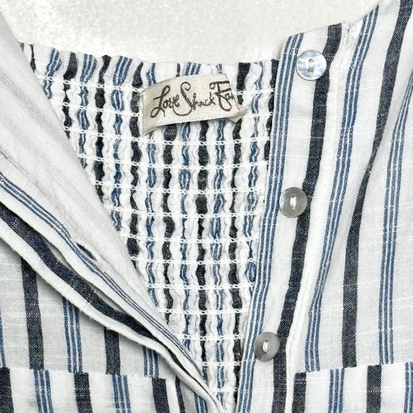 LoveShackFancy Edeline Navy Blue Stripped Sleeveless Ruffled Hem Jumpsuit Sz 4 - Picture 6 of 12